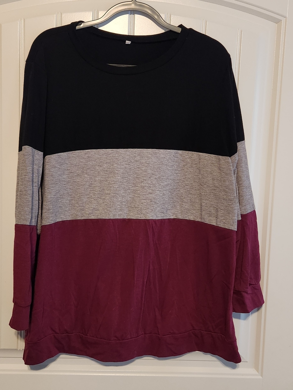 Colorblock Long Sleeve Top - Black, Gray & Burgundy